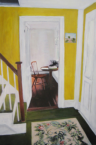 Painting featuring a writer's room in a house by B St. Marie Nelson