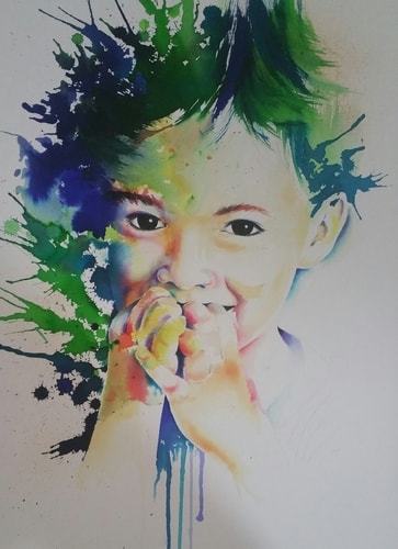 watercolor portrait of a young girl by Telagio Baptista