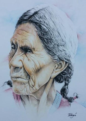 watercolor portrait of an elderly person by Telagio Baptista