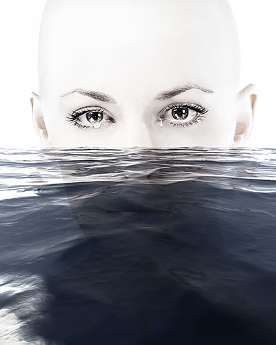 photo art portrait of the artist rising above flood waters by Jennifer Gleason