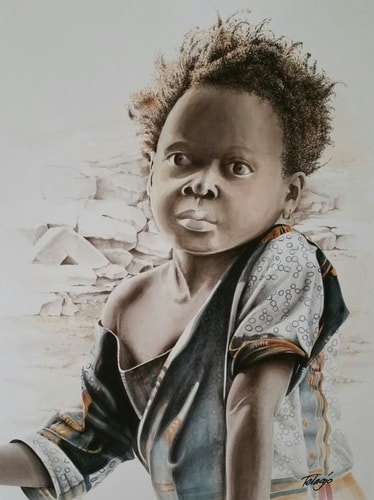 watercolor portrait of a young girl from Ghana by Telagio Baptista