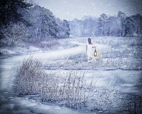 photo art of a woman in a snowy field by Jennifer Gleason