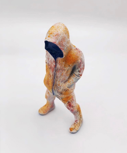 small hoodied figurative sculpture by Rob Lenihan
