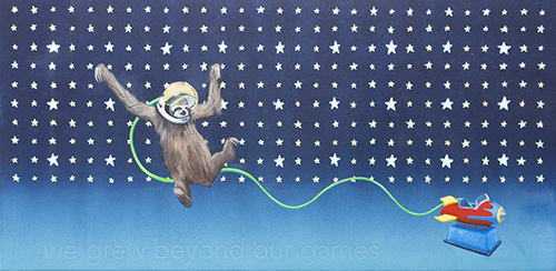 painting of a sloth and an airplane amusement ride by Joshua Chambers