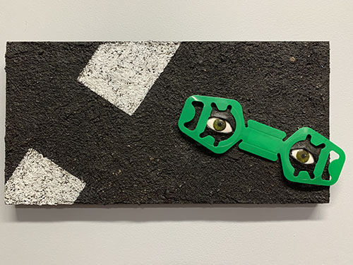 mixed media painting of "eyes" on the road by Roberta Lynn Rose