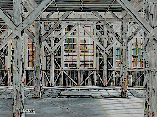 painting of the interior of a building by Ron Craig