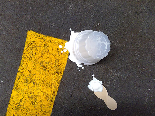 mixed media painting of ice cream on the road by Roberta Lynn Rose