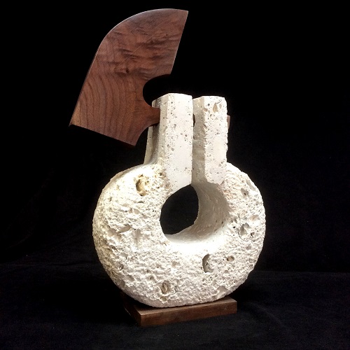 abstract stone and wood sculpture by William Kolok