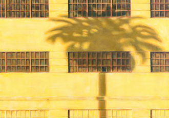 painting of the shadow of a palm tree on a building by Ron Craig