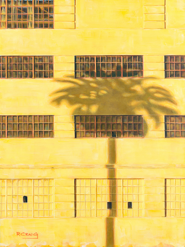 painting of the shadow of a palm tree on a building by Ron Craig