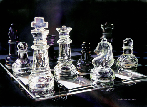 watercolor of a crystal chess set by Monika Pate