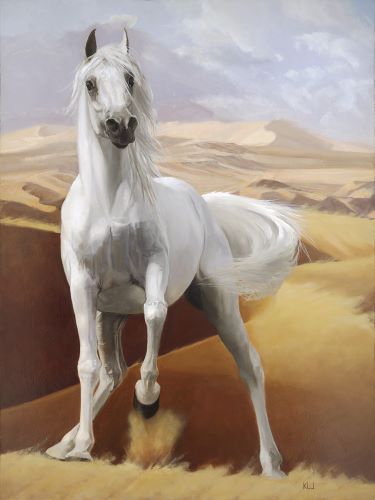 painting of a white horse on the plains by Krista Lee Johnson