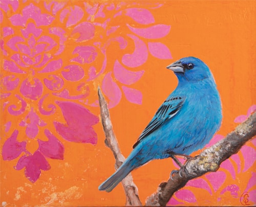 painting of an Indigo Bunting by Sabra Crockett