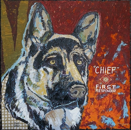 painted portrait of a German Shepherd by Yvonne Gaudet