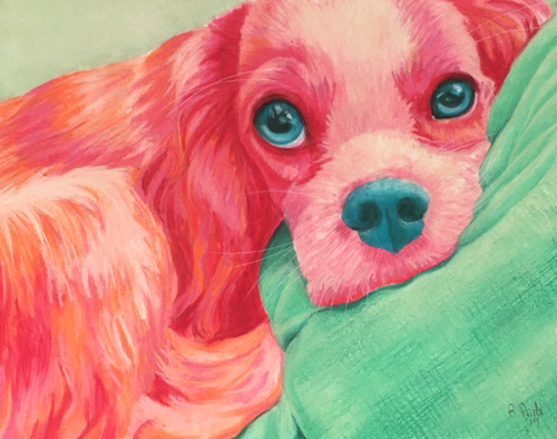 pastel pet portrait of a pink dog by Rachel Perls