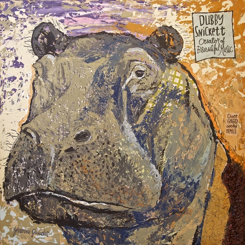painted portrait of a hippopotamus by Yvonne Gaudet