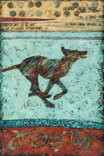 oil and cold wax abstract dog painting by Sudie Rakusin