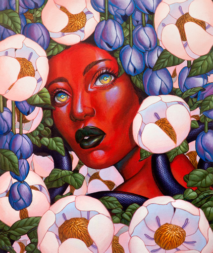 abstract painting of a woman and flowers by Ejiwa Ebenebe