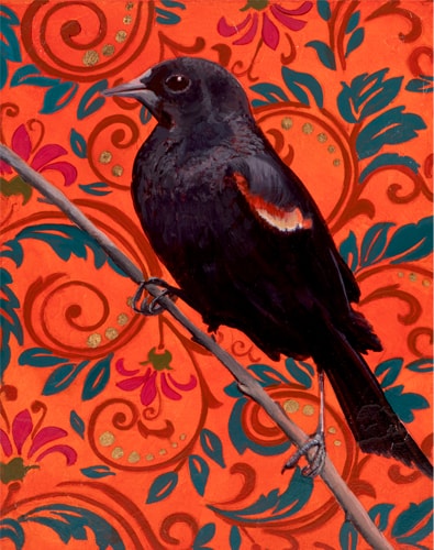 painting of a Red Wing Blackbird by Sabra Crockett