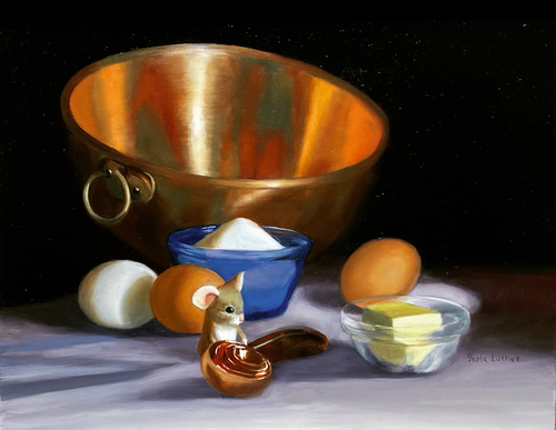 painting of a Matty Mouse and baking equipment by Paola Luther