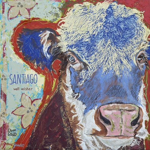 painted portrait of a Hereford bull by Yvonne Gaudet