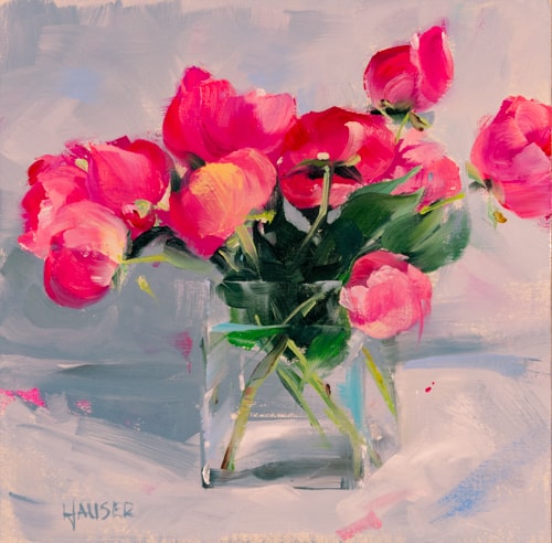 oil still life of pink peonies by Alice Hauser