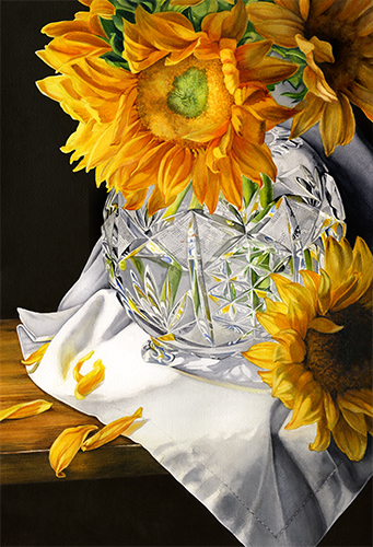 watercolor of sunflowers and a crystal ball by Debbie Bakker