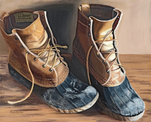 painting of a pair of all-weather boots by Paola Luther