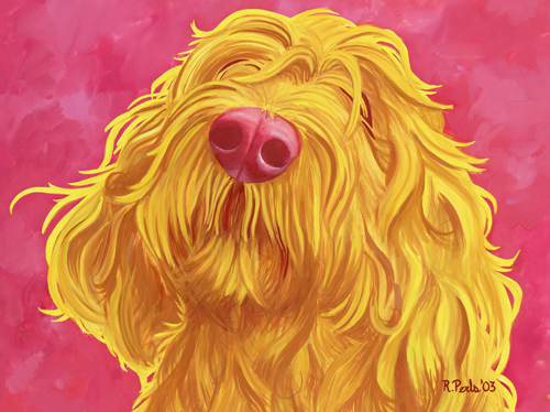 gouache pet portrait of a shaggy dog by Rachel Perls