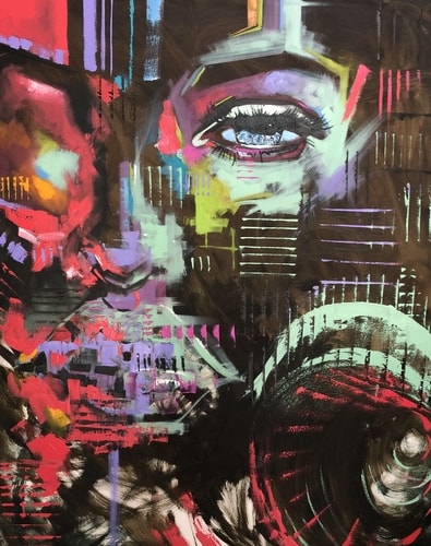 mixed media abstract portrait by Darin Wood