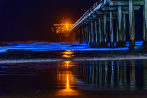 photograph of bio luminescence at Scripps Pier, San Diego, CA by Brian McClean