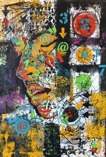 abstract mixed media portrait by Darin Wood