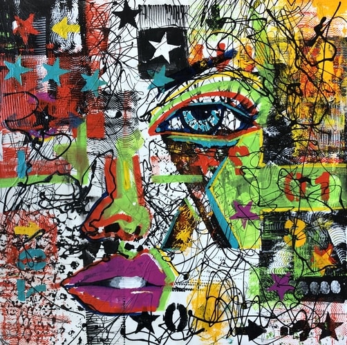 abstract mixed media portrait by Darin Wood