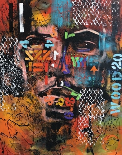 abstract mixed media portrait by Darin Wood