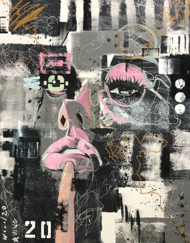 abstract mixed media portrait by Darin Wood
