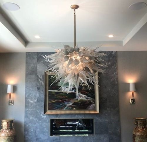 smokey grey blown glass chandelier by Jake Pfeifer