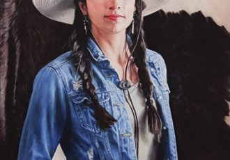 painting of a cowgirl with braids by Francisco Rodriguez