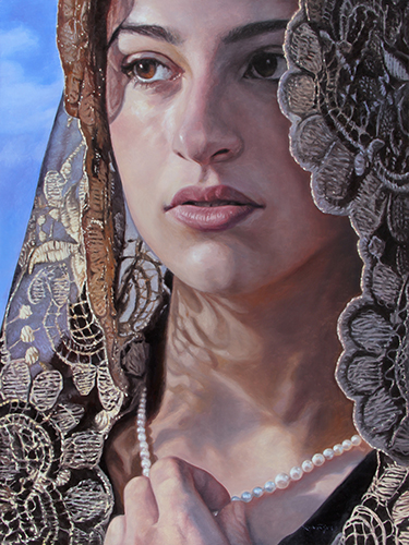 painting of an hispanic woman wiht a mantilla by Francisco Rodriguez