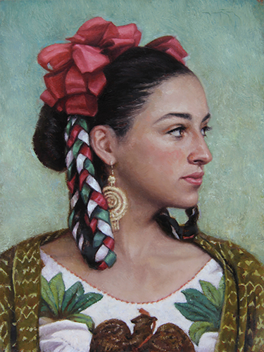 painting of an hispanic woman with braids by Francisco Rodriguez