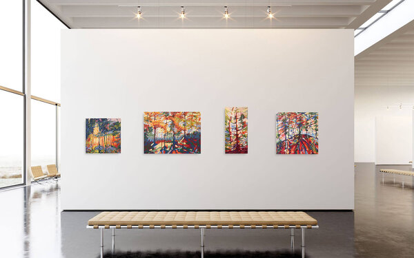 Series of paintings shown in gallery style