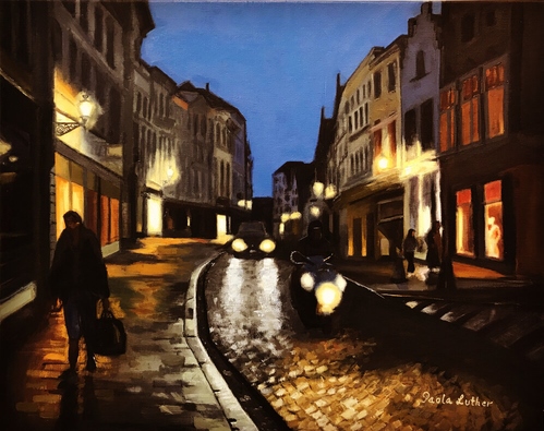 Painting of a street scene in Bruges