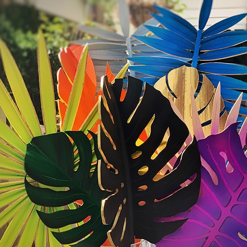 painted palm leaves on sculpted cardboard by Sherri Madison