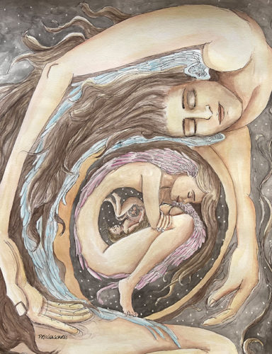Watercolor on paper about motherhood