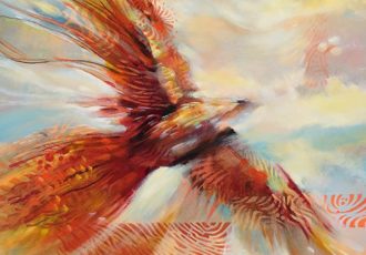 mixed media painting of a bird in flight by Stan Sisson