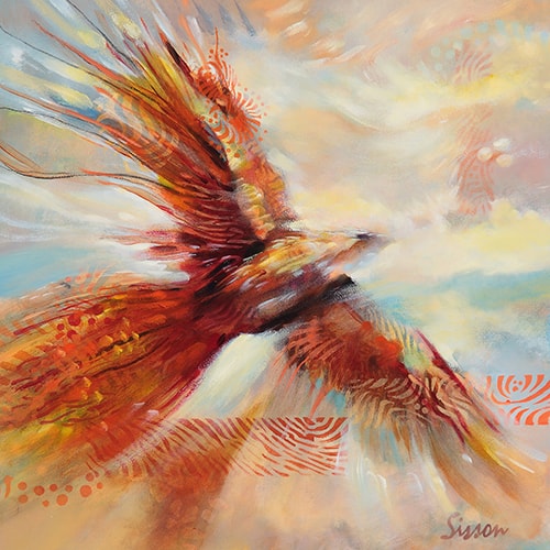 mixed media painting of a bird in flight by Stan Sisson