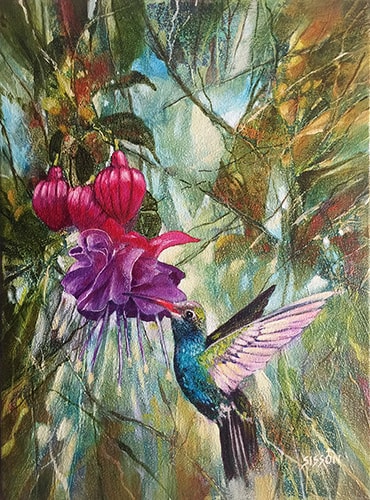 oil painting of a hummingbird by Stan Sisson