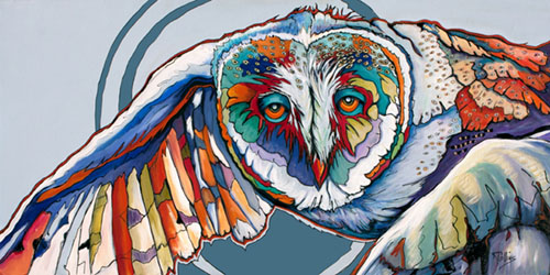 painting of a Barn Owl in flight by Rose Collins