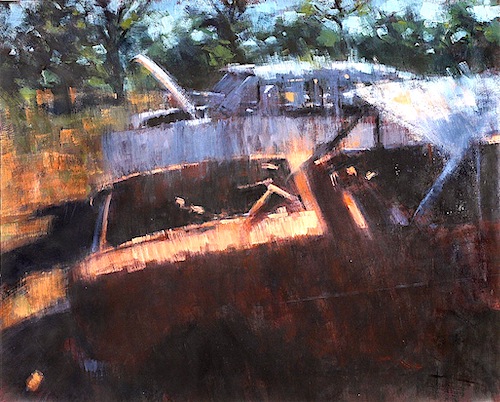 painting of rusting cars in Australia by Lara Ivanovic