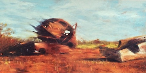 painting of rusted cars in Australia by Lara Ivanovic