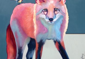painting of a fox and a bird by Rose Collins